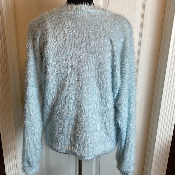 Chicme Powder Blue Women’s Eyelash Sweater Set Bandeau & V-Neck Cardigan XL NEW - Picture 3 of 7
